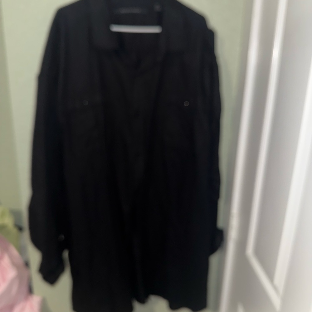 Men's Long Sleeve Button up 100% linen Shirt Black size 5xl